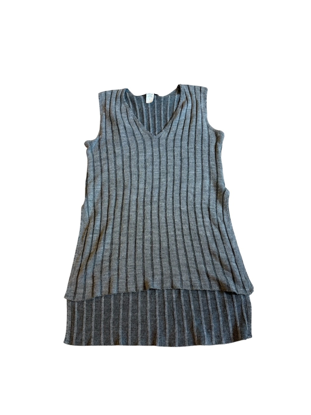 Two One Two New York Gray Ribbed Knit Tunic Sweater Tank Side Slit Medium